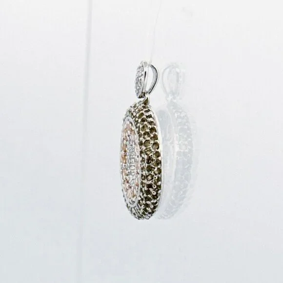Brand New Sterling Silver 925 Round Pendant with White Crystals and Citrine Acce